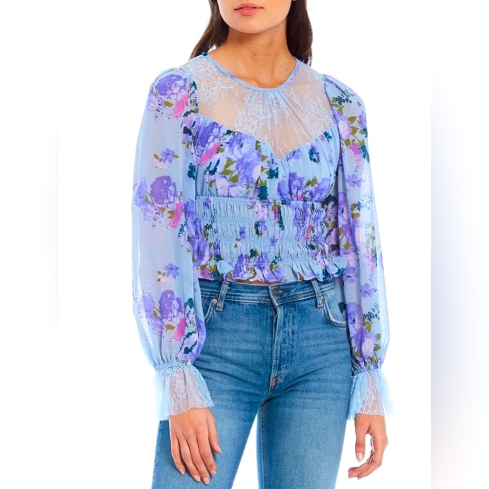 4/$50 NWT free people Daphne floral and lace top